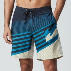 NWT Billabong Board Shorts Men 30 Blue White Slider Swim Surf Beach Wave Y2K 00s